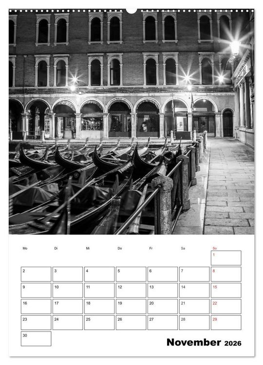 Produktbild: MONOCHROMES VENEDIG Klassische Momente (hochwertiger Premium Wandkalender 2026 DIN A2 hoch), Kunstdruck in Hochglanz