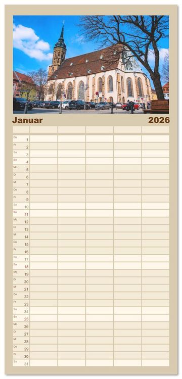 Produktbild: Familienplaner 2026 - Bautzen neu erleben - Monat f&uuml;r Monat urban eingefangen mit 5 Spalten (Wandkalender, 21 x 45 cm) CALVENDO