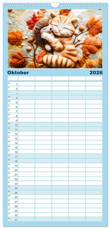 Produktbild: Familienplaner 2026 - Filzige Katzenfreunde - Ein Jahr voller niedlicher KI-Filzkunst mit 5 Spalten (Wandkalender, 21 x 45 cm) CALVENDO