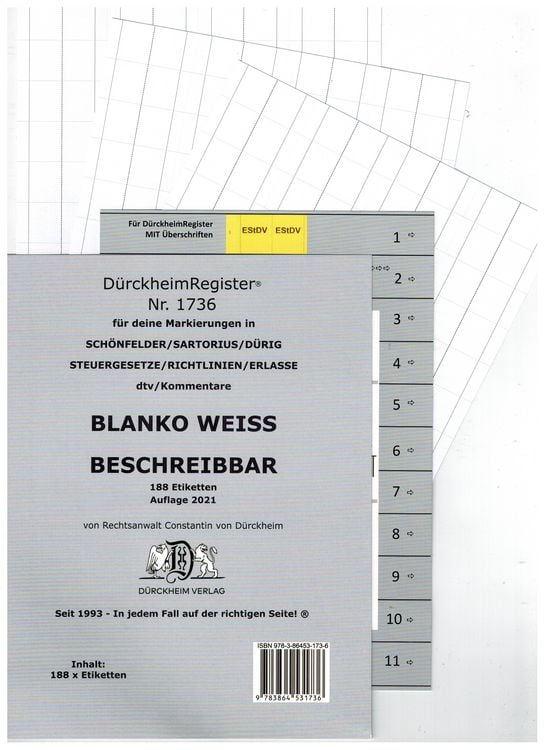 Produktbild: D&uuml;rckheimRegister&reg; BLANKO: WEISS-GROSS Beschreibbar