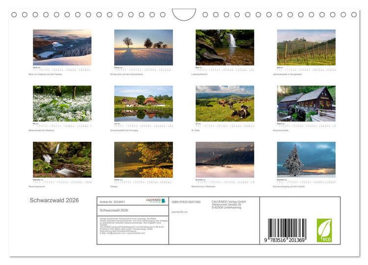 Produktbild: Schwarzwald 2026 (Wandkalender 2026 DIN A4 quer), CALVENDO Monatskalender