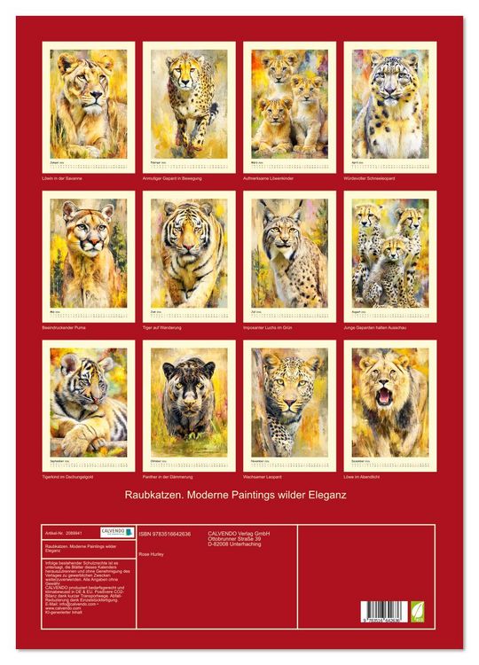 Produktbild: Raubkatzen. Moderne Paintings wilder Eleganz (Wandkalender 2026 DIN A2 hoch), CALVENDO Monatskalender