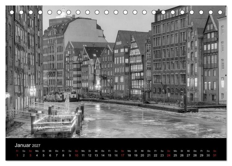 Produktbild: Hamburg monochrome Impressionen (Tischkalender 2027 DIN A5 quer), CALVENDO Monatskalender