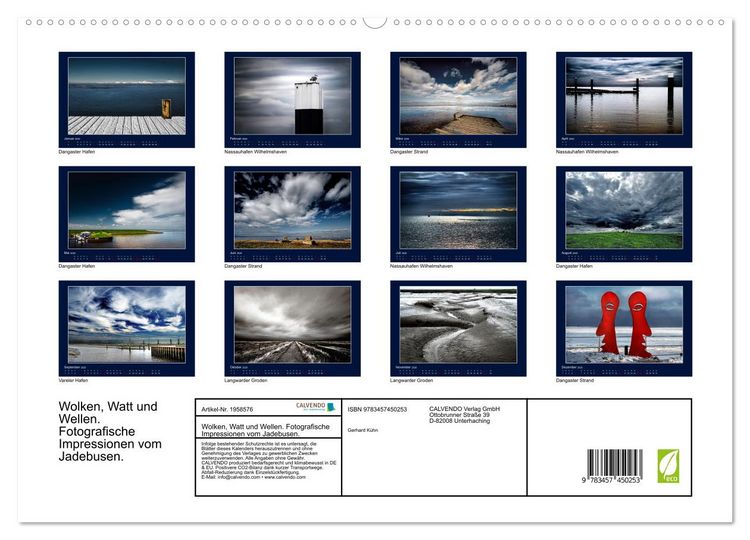 Produktbild: Wolken, Watt und Wellen. Fotografische Impressionen vom Jadebusen. (hochwertiger Premium Wandkalender 2026 DIN A2 quer), Kunstdruck in Hochglanz