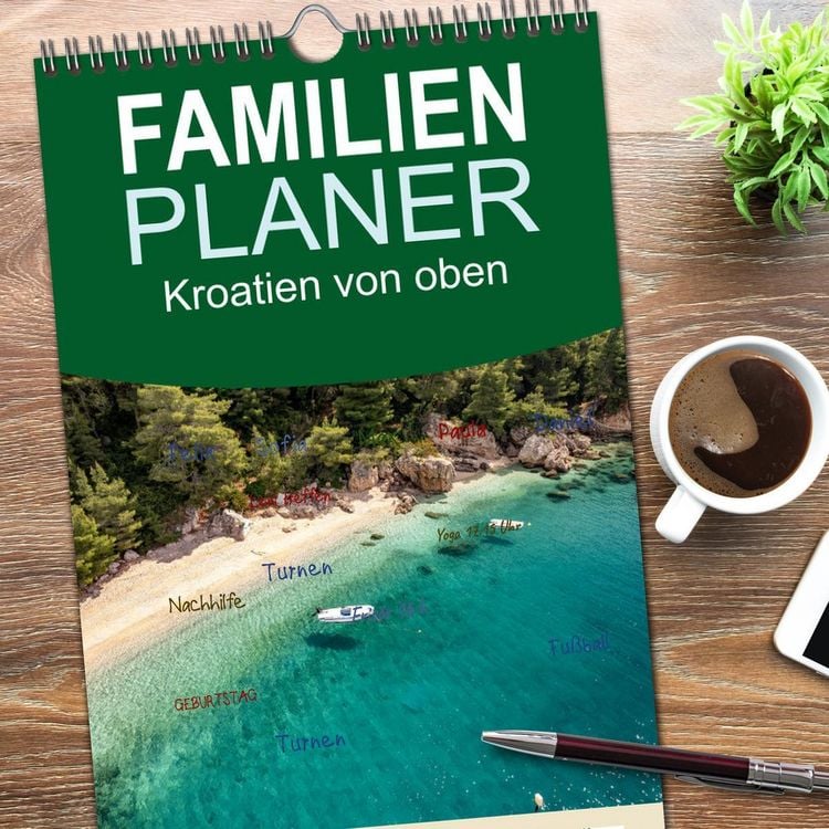 Produktbild: Familienplaner 2026 - Kroatien von oben mit 5 Spalten (Wandkalender, 21 x 45 cm) CALVENDO