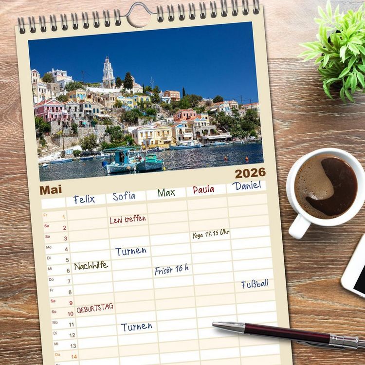 Produktbild: Familienplaner 2026 - Rhodos und Symi mit 5 Spalten (Wandkalender, 21 x 45 cm) CALVENDO