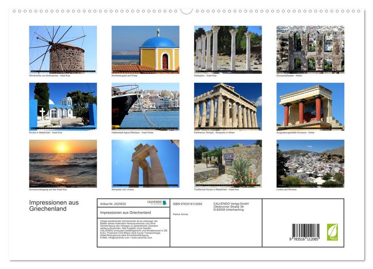 Produktbild: Impressionen aus Griechenland (hochwertiger Premium Wandkalender 2026 DIN A2 quer), Kunstdruck in Hochglanz