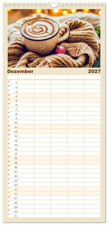 Produktbild: Familienplaner 2027 - Cappuccino, Latte und mehr - Der gro&szlig;e Kaffeekalender mit 5 Spalten (Wandkalender, 21 x 45 cm) CALVENDO