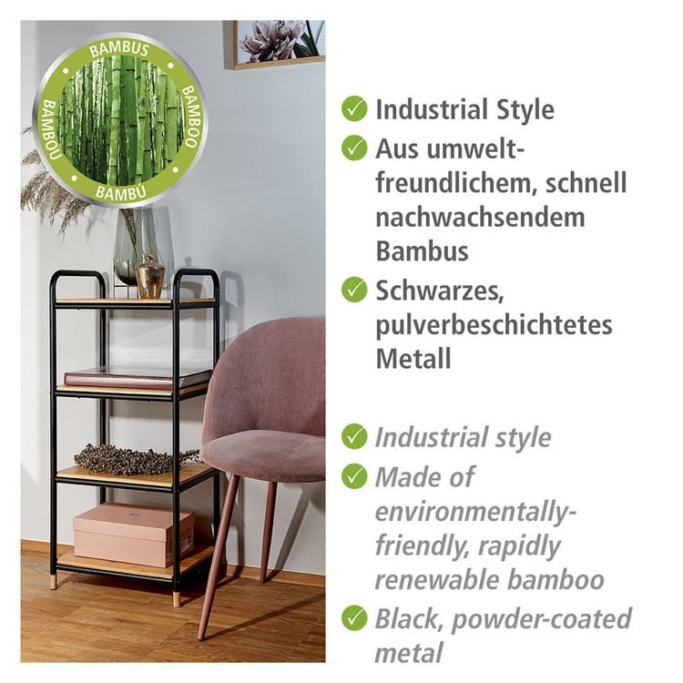 Produktbild: Regal Mod. Loft aus Bambus mit 4 Etagen, Badezimmerregal, Wohnregal