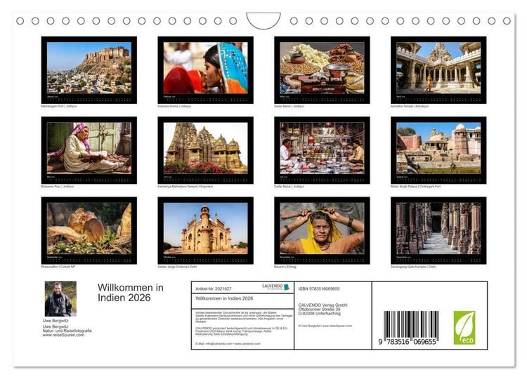 Produktbild: Willkommen in Indien 2026 (Wandkalender 2026 DIN A4 quer), CALVENDO Monatskalender