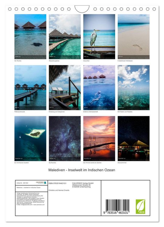 Produktbild: Malediven - Inselwelt im Indischen Ozean (Wandkalender 2026 DIN A4 hoch), CALVENDO Monatskalender