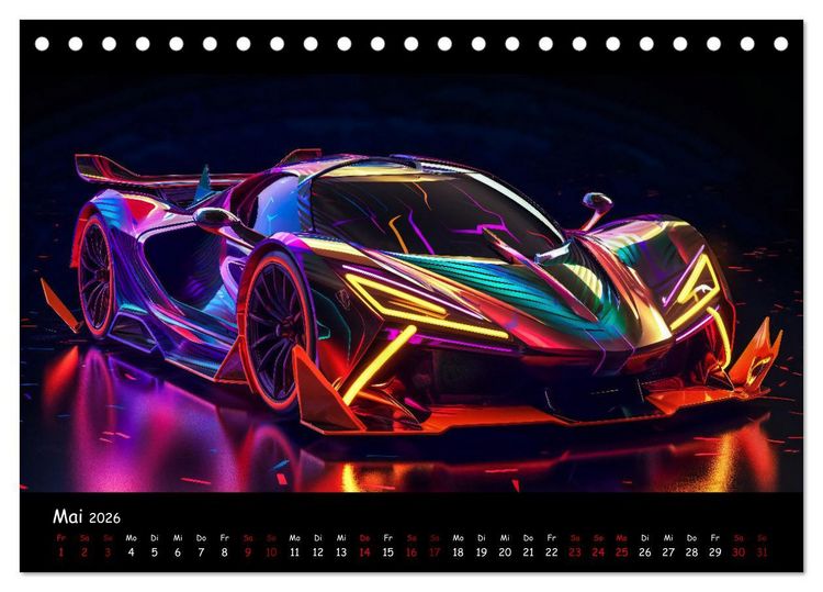 Produktbild: Futuristische Neon Cars (Tischkalender 2026 DIN A5 quer), CALVENDO Monatskalender