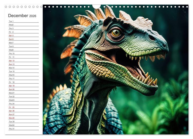 Produktbild: AI Dino Delights Mesmerizing Views of Prehistoric Life (Wall Calendar 2026 DIN A3 landscape), CALVENDO 12 Month Wall Calendar