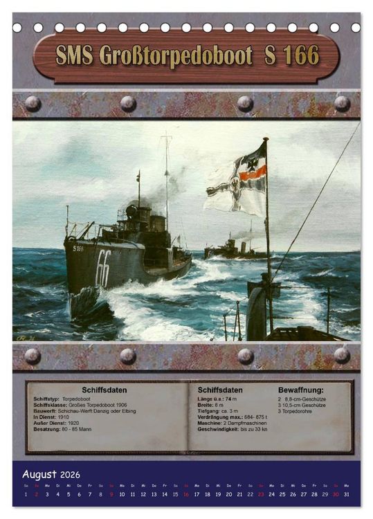 Produktbild: Die kaiserliche Marine 1871 - 1918 (Tischkalender 2026 DIN A5 hoch), CALVENDO Monatskalender