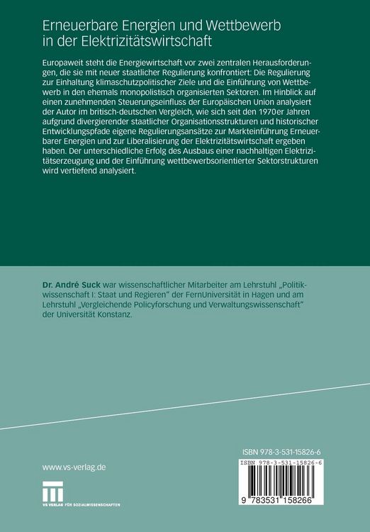 Produktbild: Erneuerbare Energien und Wettbewerb in der Elektrizit&auml;tswirtschaft