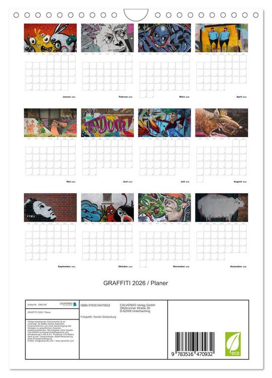 Produktbild: GRAFFITI 2026 / Planer (Wandkalender 2026 DIN A4 hoch), CALVENDO Monatskalender