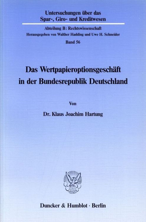 Produktbild: Das Wertpapieroptionsgesch&auml;ft in der Bundesrepublik Deutschland.