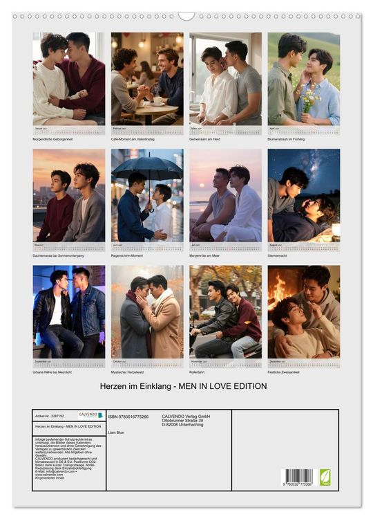 Produktbild: Herzen im Einklang - MEN IN LOVE EDITION (Wandkalender 2027 DIN A2 hoch), CALVENDO Monatskalender