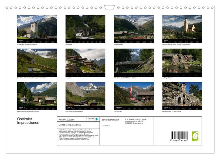 Produktbild: Osttiroler Impressionen (Wandkalender 2026 DIN A3 quer), CALVENDO Monatskalender