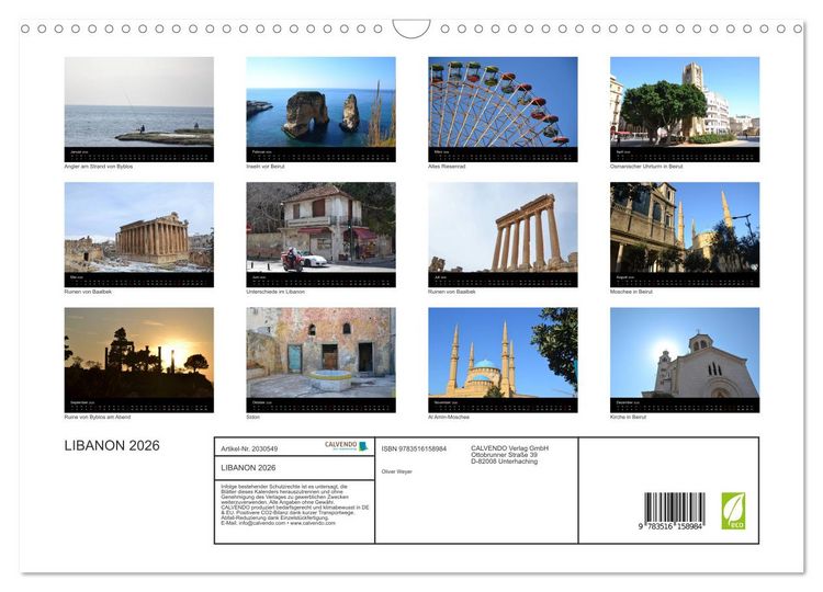 Produktbild: LIBANON 2026 (Wandkalender 2026 DIN A3 quer), CALVENDO Monatskalender