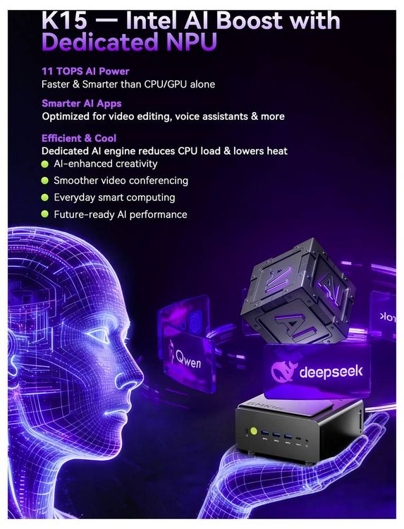 Produktbild: GMKtec Mini PC K15 Intel&reg; Core&trade; Ultra 5 125U Intel&reg; Core&trade; Ultra 5 125U 4.3 GHz 16 GB RAM 1 TB SSD Intel Graphics Win 11 Pro K15