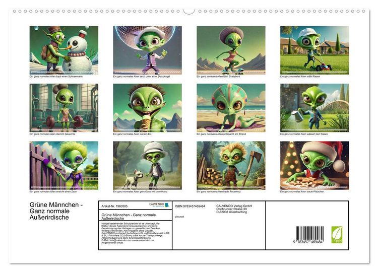 Produktbild: Gr&uuml;ne M&auml;nnchen - Ganz normale Au&szlig;erirdische (hochwertiger Premium Wandkalender 2026 DIN A2 quer), Kunstdruck in Hochglanz