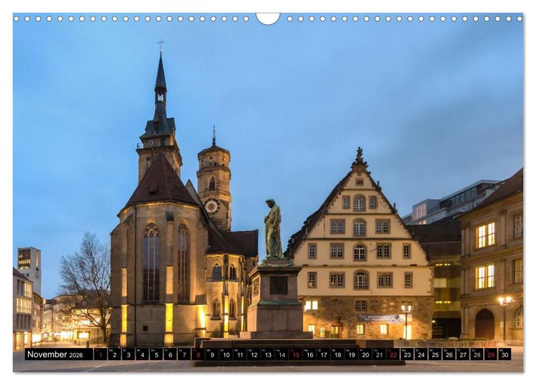 Produktbild: Stuttgart - Blue City Lights (Wandkalender 2026 DIN A3 quer), CALVENDO Monatskalender
