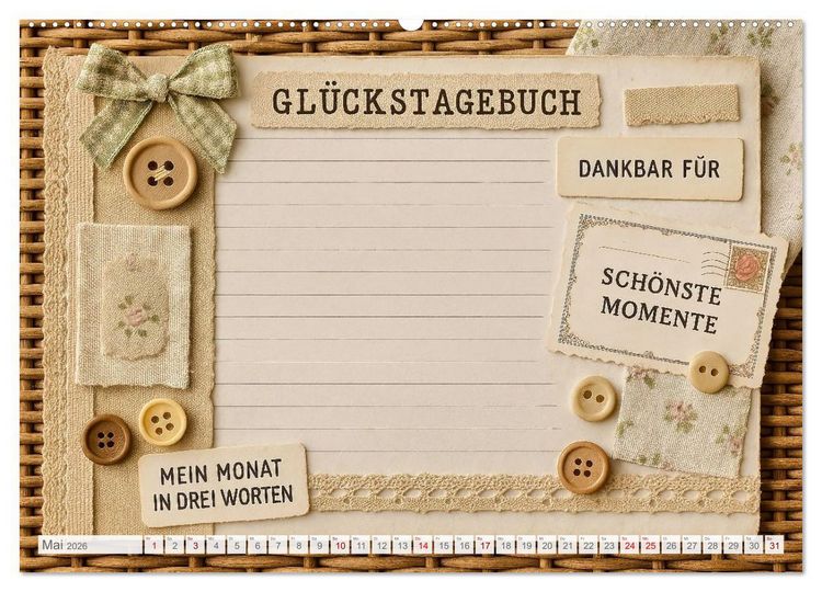 Produktbild: L&auml;cheln sammeln - Dein pers&ouml;nlicher Gl&uuml;ckskalender zum Mitgestalten (hochwertiger Premium Wandkalender 2026 DIN A2 quer), Kunstdruck in Hochglanz