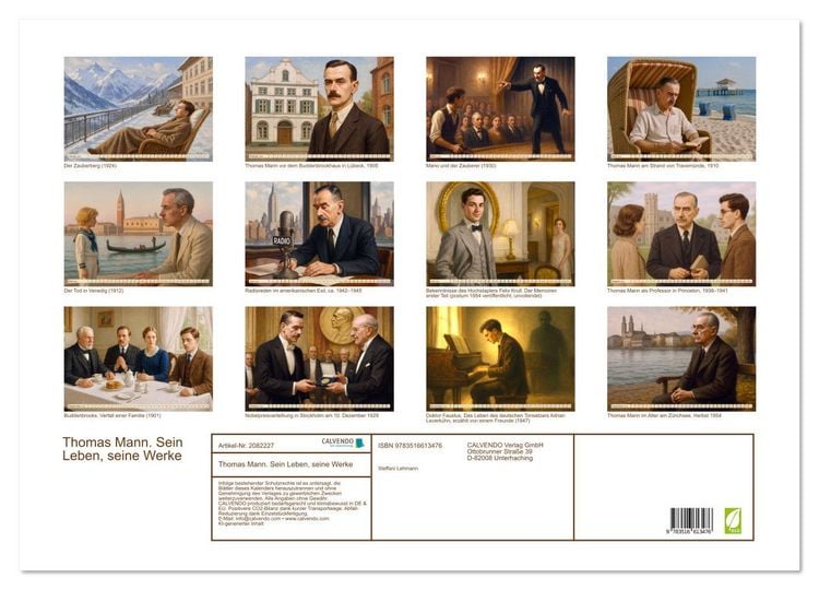 Produktbild: Thomas Mann. Sein Leben, seine Werke (Wandkalender 2026 DIN A2 quer), CALVENDO Monatskalender