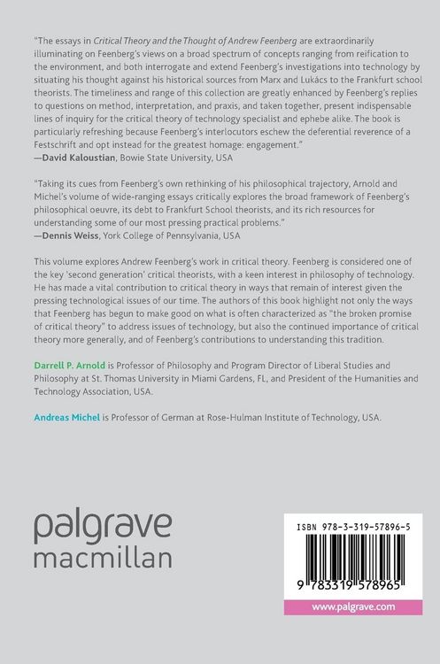 Produktbild: Critical Theory and the Thought of Andrew Feenberg