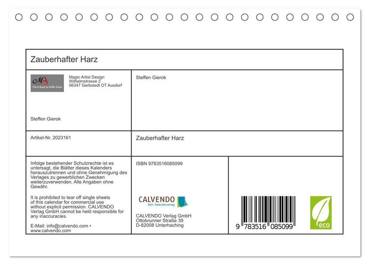 Produktbild: Zauberhafter Harz (Tischkalender 2026 DIN A5 quer), CALVENDO Monatskalender