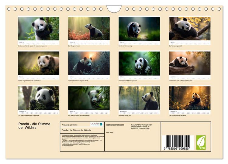 Produktbild: Panda - die Stimme der Wildnis (Wandkalender 2026 DIN A4 quer), CALVENDO Monatskalender