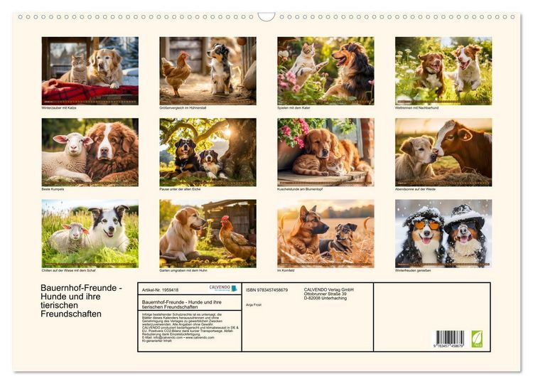 Produktbild: Bauernhof-Freunde - Hunde und ihre tierischen Freundschaften (Wandkalender 2026 DIN A2 quer), CALVENDO Monatskalender
