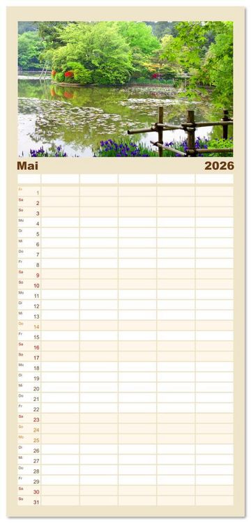 Produktbild: Familienplaner 2026 - G&auml;rten in Japan mit 5 Spalten (Wandkalender, 21 x 45 cm) CALVENDO