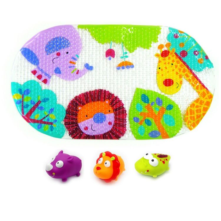 Produktbild: Knorrtoys 37001 - ESCABBO Bademattenset Dschungelsafari mit Badewannenspritzfiguren