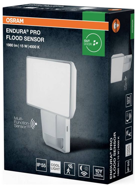 Produktbild: OSRAM HOMELIGHTING ENDURA PRO Flood Sensor 15W 4000K IP55 White 4099854451720 LED-Au&szlig;enwandleuchte