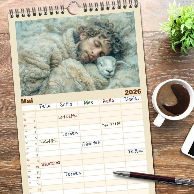 Produktbild: Familienplaner 2026 - Bei den Schafen - Malerische Reise mit 5 Spalten (Wandkalender, 21 x 45 cm) CALVENDO