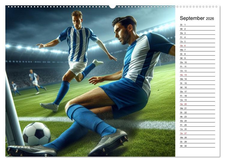 Produktbild: Fu&szlig;ball Highlights - Von der KI geschaffene Spielmomente (hochwertiger Premium Wandkalender 2026 DIN A2 quer), Kunstdruck in Hochglanz