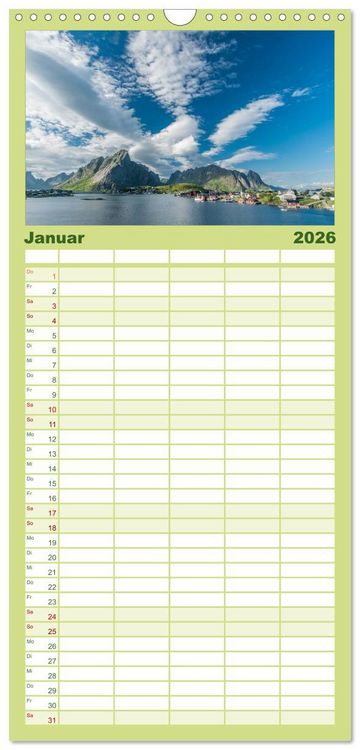 Produktbild: Familienplaner 2026 - Norwegen mit 5 Spalten (Wandkalender, 21 x 45 cm) CALVENDO