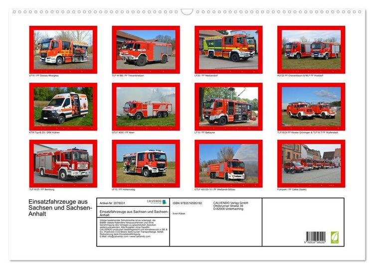 Produktbild: Einsatzfahrzeuge aus Sachsen und Sachsen-Anhalt (Wandkalender 2026 DIN A2 quer), CALVENDO Monatskalender