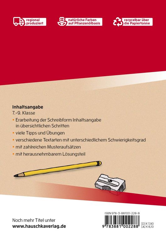Produktbild: Inhaltsangabe. Aufsatz 7.-9. Klasse, A5-Heft
