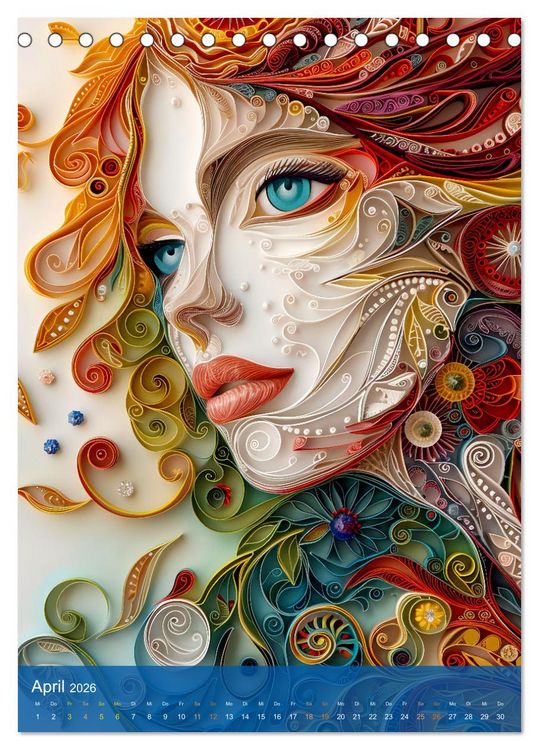 Produktbild: Quilling-Kunst - Elegante Frauenportr&auml;ts aus Papierstreifen (Tischkalender 2026 DIN A5 hoch), CALVENDO Monatskalender