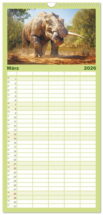 Produktbild: Familienplaner 2026 - Urzeittiere - KI-Fantasiebilder mit 5 Spalten (Wandkalender, 21 x 45 cm) CALVENDO