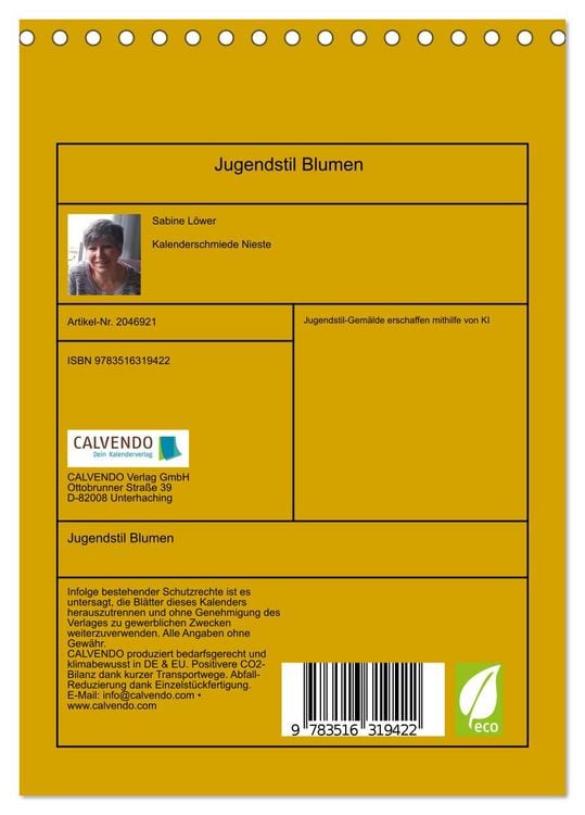 Produktbild: Jugendstil Blumen (Tischkalender 2026 DIN A5 hoch), CALVENDO Monatskalender