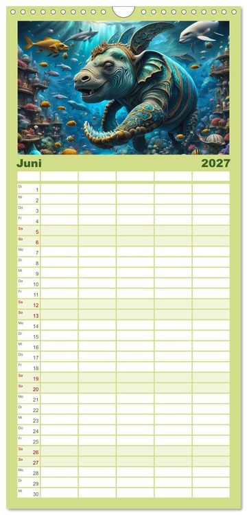 Produktbild: Familienplaner 2027 - Verborgene Welten: Arkanum der mystischen Tierwesen mit 5 Spalten (Wandkalender, 21 x 45 cm) CALVENDO