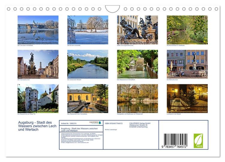 Produktbild: Augsburg - Stadt des Wassers zwischen Lech und Wertach (Wandkalender 2026 DIN A4 quer), CALVENDO Monatskalender