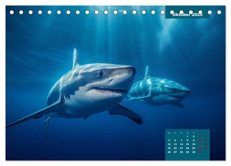 Produktbild: Stille Giganten - KI-generierte Hai-Impressionen (Tischkalender 2026 DIN A5 quer), CALVENDO Monatskalender