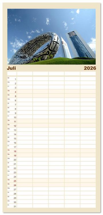 Produktbild: Familienplaner 2026 - Dubai, die Stadt der Superlative. mit 5 Spalten (Wandkalender, 21 x 45 cm) CALVENDO