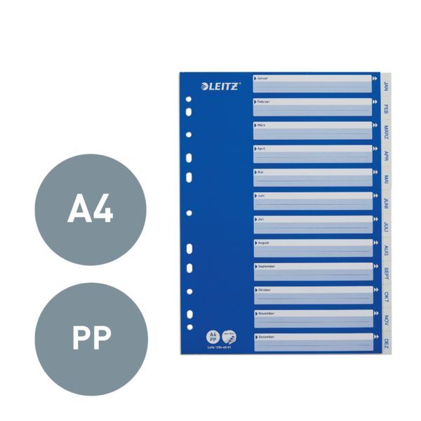 Produktbild: LEITZ Plastikregister Monate 1-12 blau/wei&szlig; DIN A4