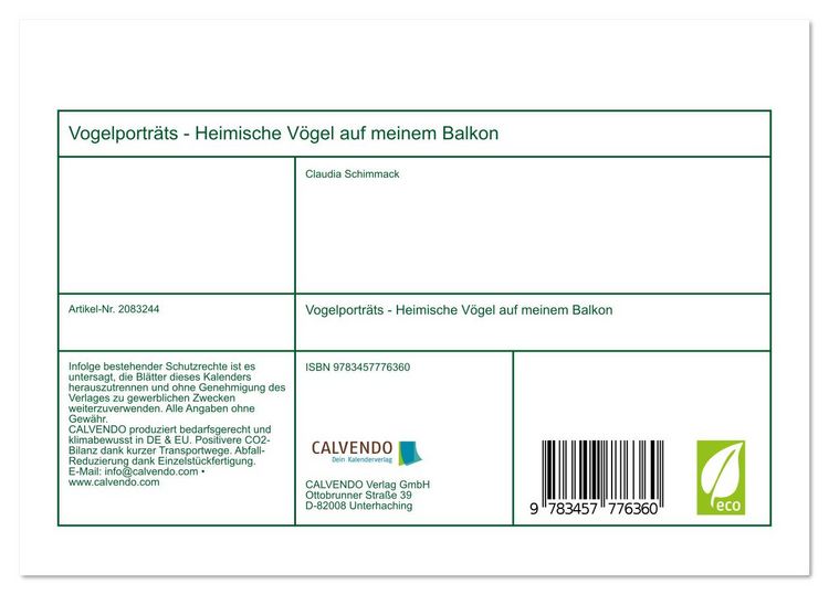 Produktbild: Vogelportr&auml;ts - Heimische V&ouml;gel auf meinem Balkon (Tischkalender 2026 DIN A5 quer), CALVENDO Monatskalender
